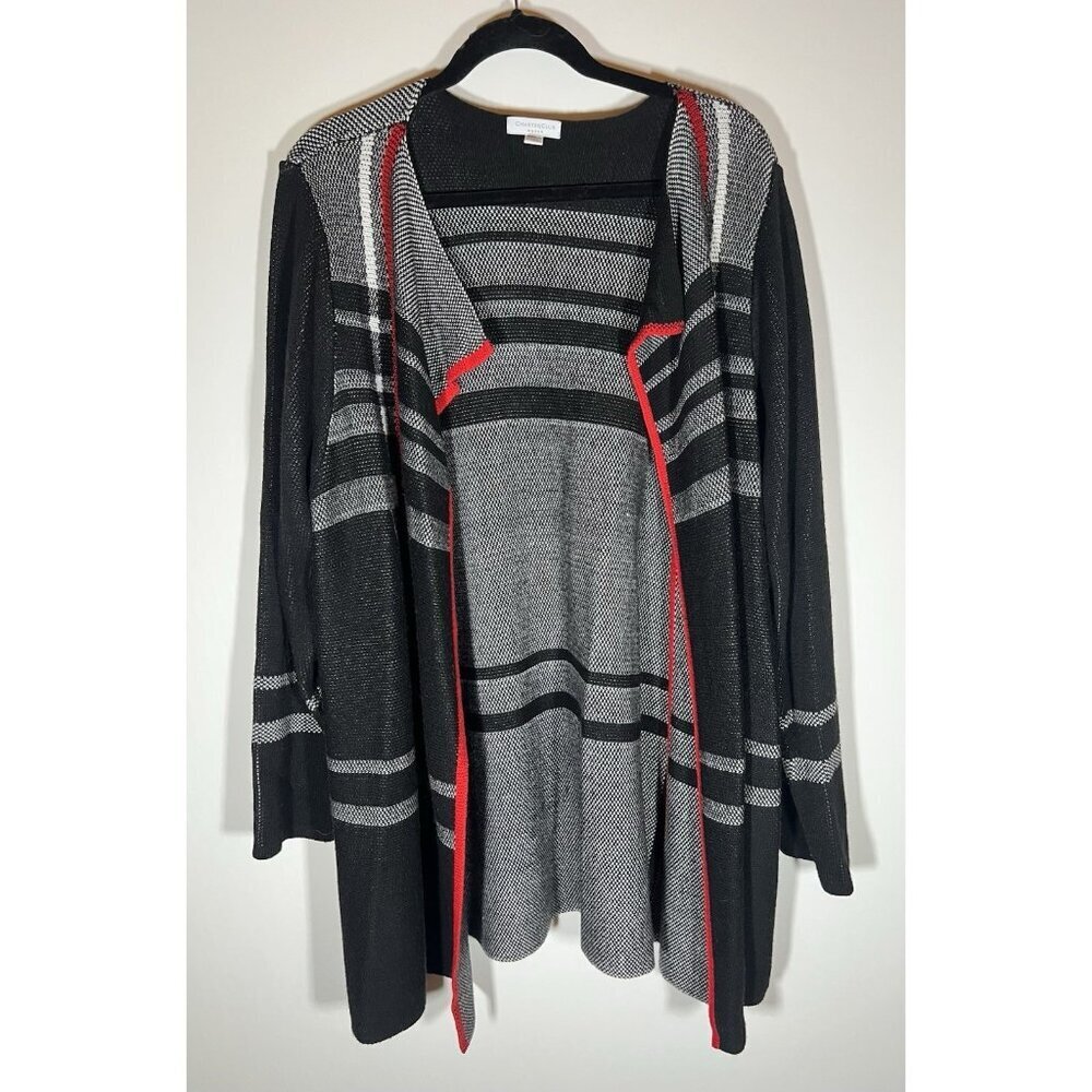 Charter Club black red windowpane plaid open duster cardigan 3X academia